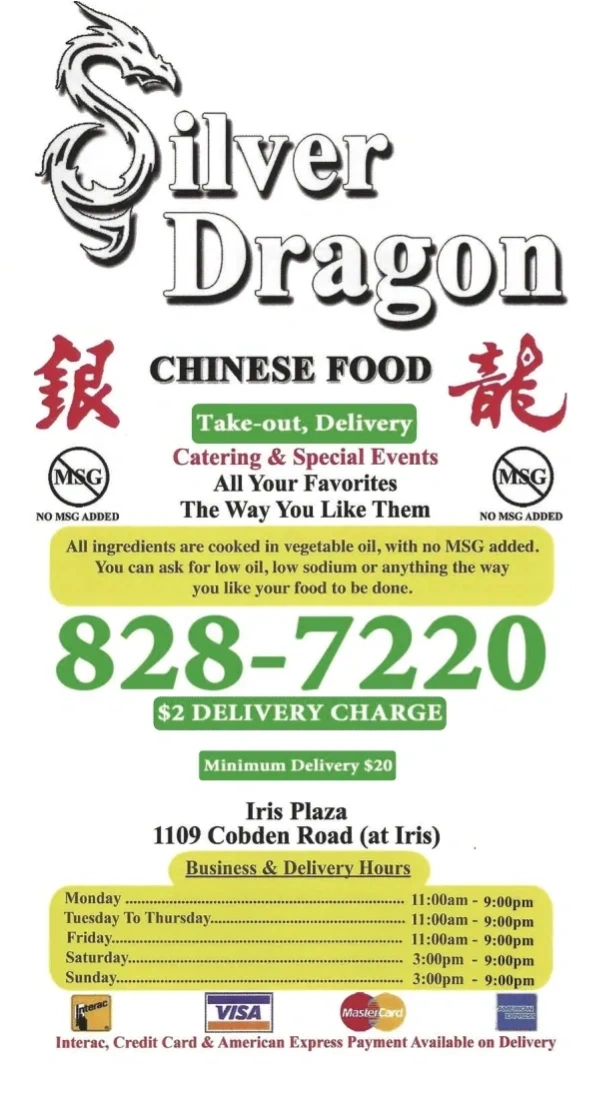 Silver Dragon menu — more dishes
